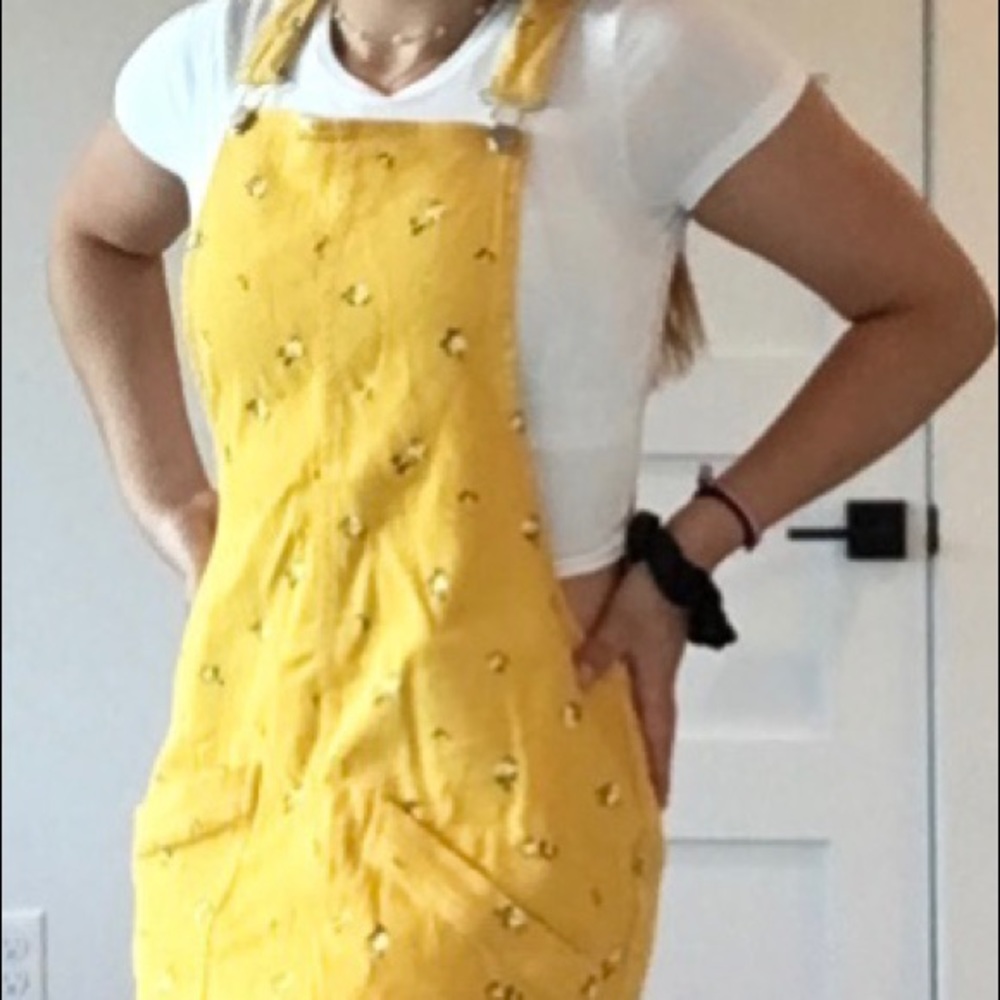 Cute Yellow Flowered Overall Dress!